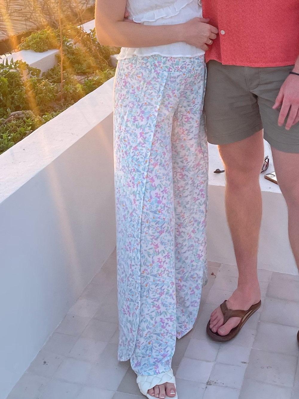 Billabong Floral Wide Leg Pants - Blue and Pink